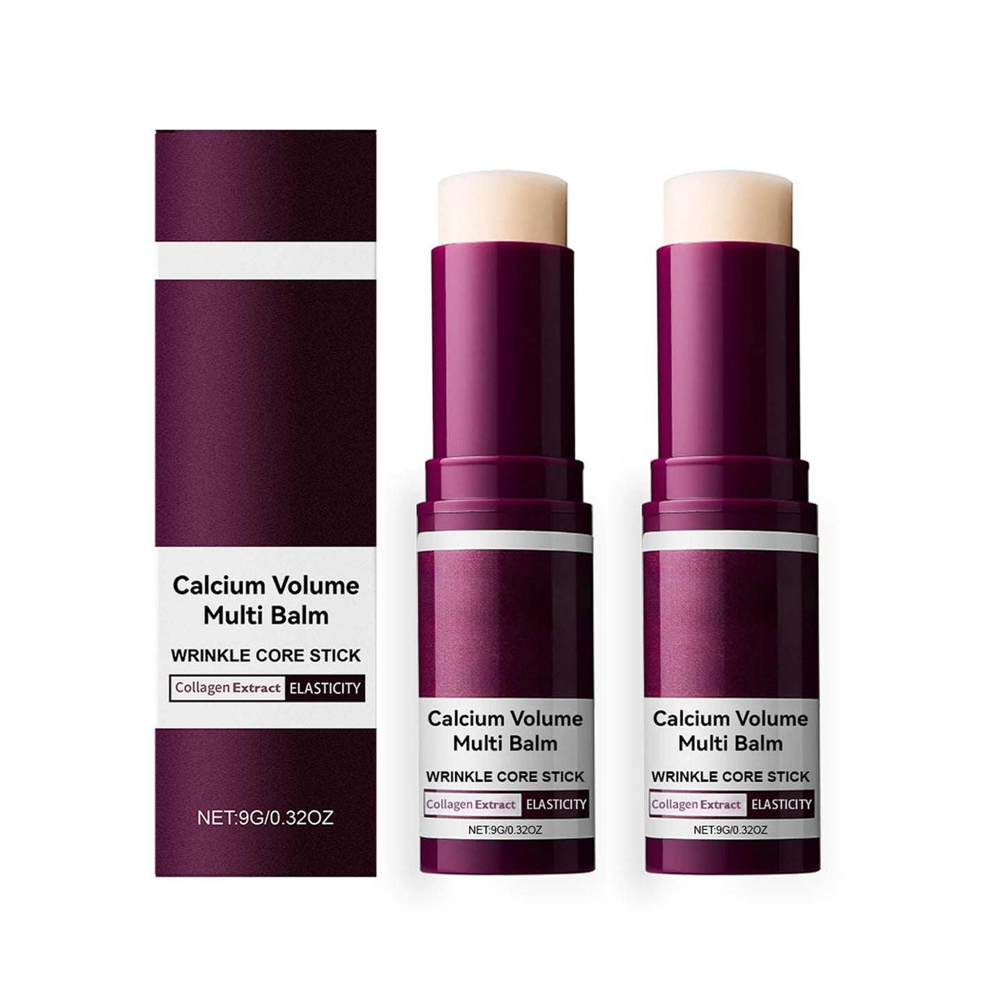 Calcium Volume Multi Balm | 9g Collagen Moisturizing Stick for Face, Eyes, Neck | Hydrating & Firming Skin | Vitamin D & Elastin Enriched | For All Skin Type (2PC)