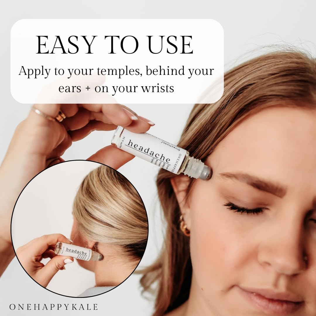 Headache Relief Essential Oil Roll-On 10ml – Fast-Acting Natural Blend with Peppermint, Lavender, Rosemary, Eucalyptus & Hyssop – Anti-Acne, Cooling & Calming, Cruelty-Free – Made in USA