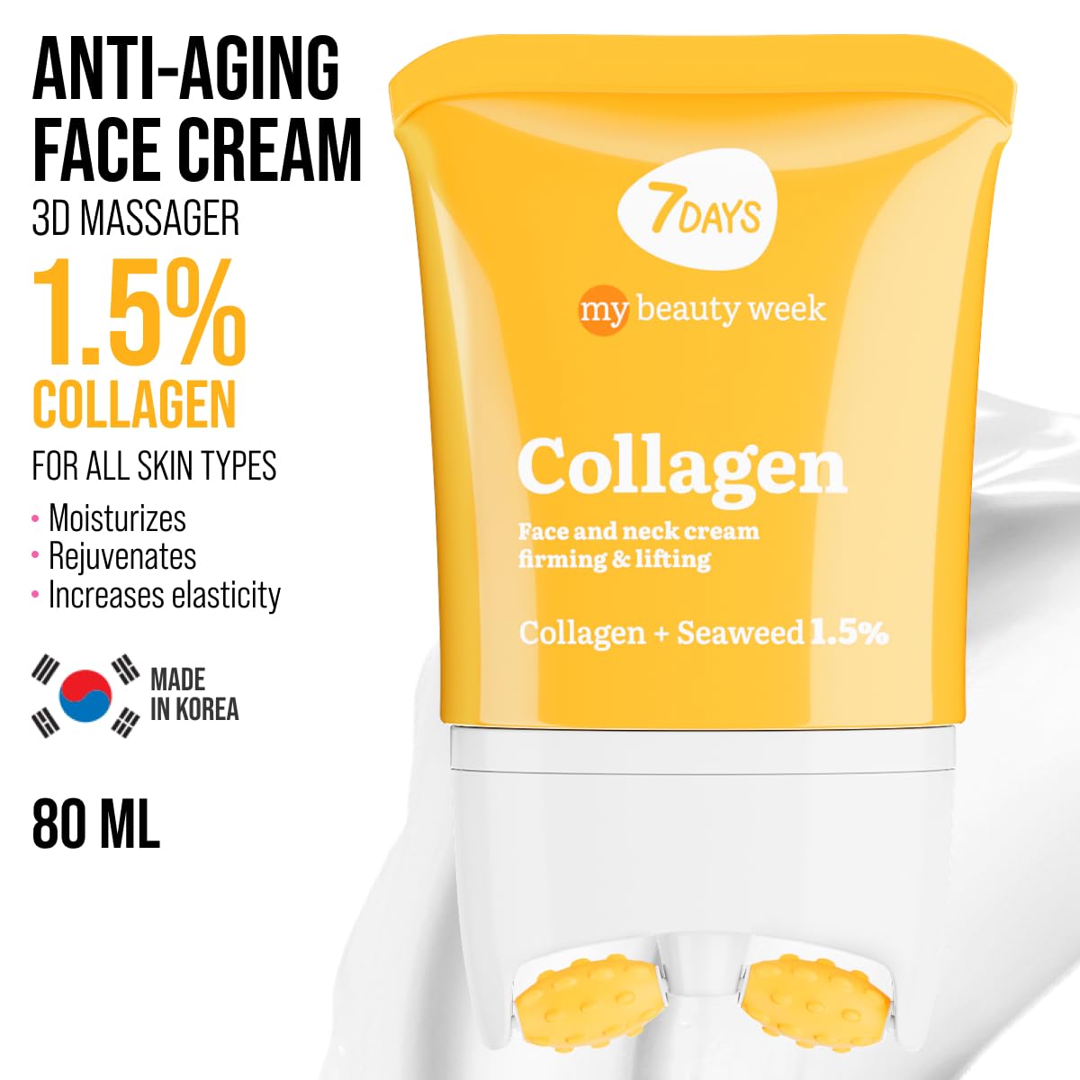 7DAYS Face Moisturizer with Collagen – Korean Skin Care Daily Face Cream for Women – Anti Aging, Anti-Wrinkle, Firming – with Face Roller & Neck Massager – 2.7 fl oz