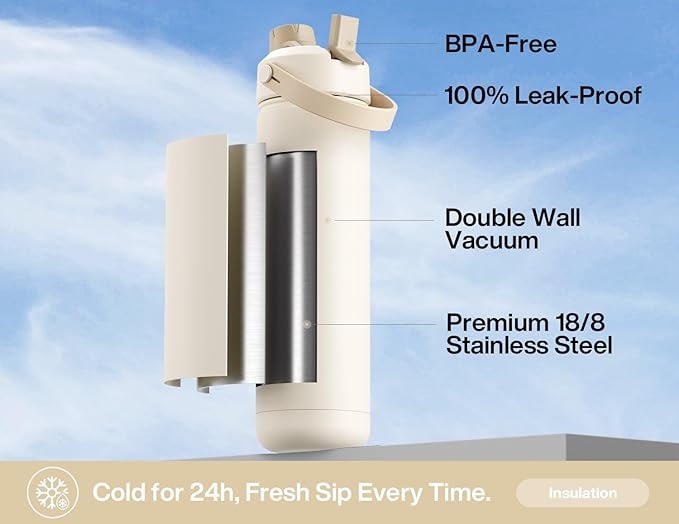 26 oz Insulated Water Bottle with 2-in-1 Straw and Spout Lid, Keep Cold 24H, Leak-Proof, Fits in Car Cup Holder, Stainless Steel Water Bottle for Sports, Travel, Gym and School (Pumpkin Patch)