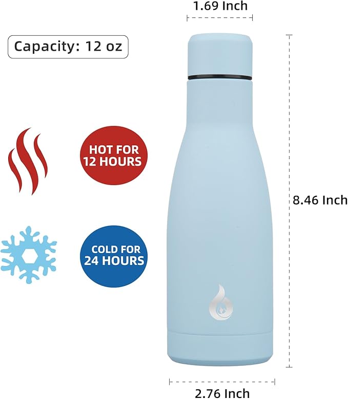 BJPKPK Insulated Water Bottle 12oz Small Stainless Steel Water Bottles Reusable Metal Thermal Keep Cold and Hot,Sky Blue