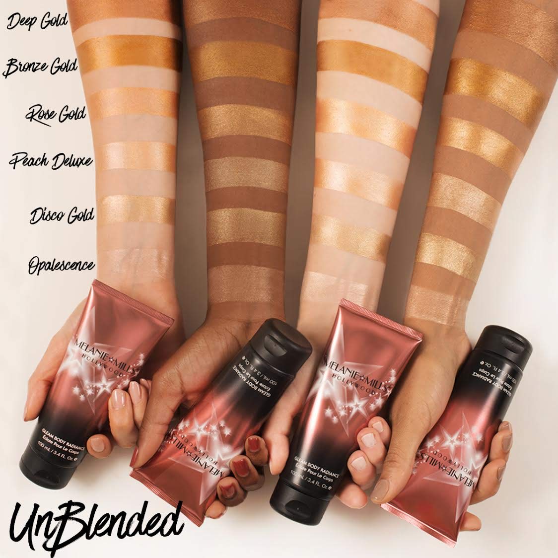 Melanie Mills Hollywood Gleam Body Radiance All In One Makeup, Moisturizer & Glow For Face & Body - Rose Gold, Mini 1 fl.oz.