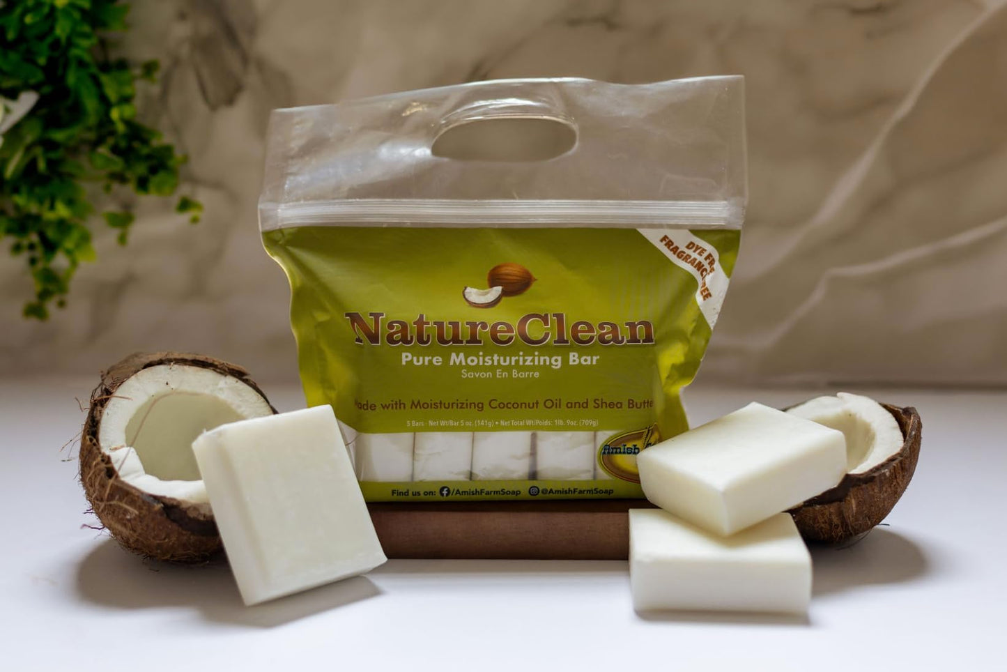 Amish Farms Pure Moisturizing Fragrance Free Bars with Coconut Oil & Shea Butter for Sensitive Skin - Made in USA | Women & Mens Face - Body Bar for Shower | NatureClean | 5oz Ea (5 Bars)