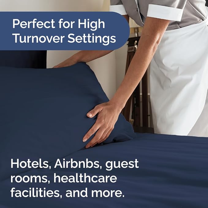 Bulk Case Pack of 16 Sheet Sets - (16) Complete Full Size Sheet Sets w/ Deep Pockets - Wholesale Bulk Bedding for Hotels, Spas & Airbnbs - Breathable, Cooling, Soft & Wrinkle Free - (Full, Navy Blue)