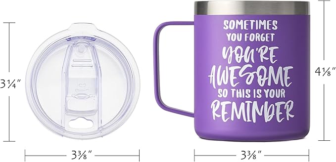 SUNWILL Insulated Coffee Mug with Lid, Birthday Gifts for Women, Stainless Steel Coffee Cup, Inspirational Sometimes You Forget You're Awesome Gifts for Christmas, Graduation, Thank You - 14oz Purple