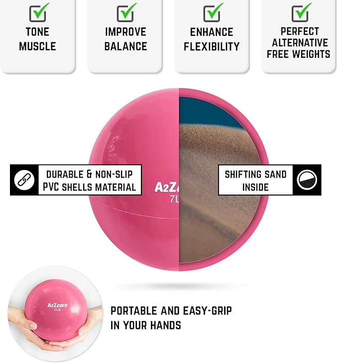A2ZCARE Toning Ball - Weighted Toning Exercise Ball - Soft Weighted Medicine Ball for Pilates, Yoga, Physical Therapy and Fitness