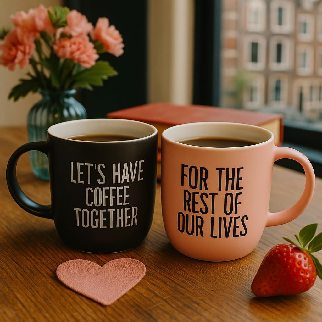Triple Gifffted Let's Have Coffee Together Coffee Mug Set, Engagement Wedding Gifts for Couple, Bride and Groom Newlywed Bridal Shower, His and Hers, Mr and Mrs, Christmas, Valentine’s, Ceramic 380ML