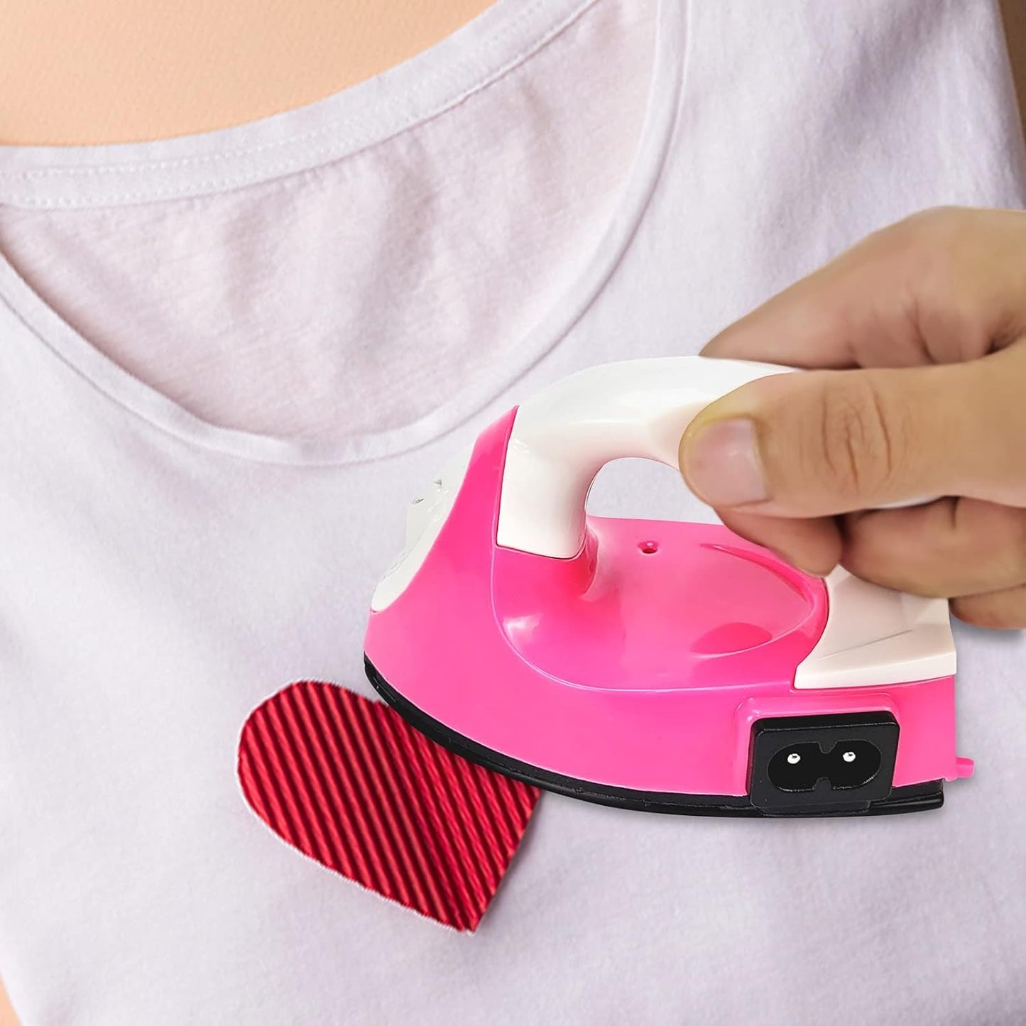 Mini Heat Press Iron Machine - Portable Electric Iron for Clothes, Shoes, Bags, Hats - Heating Transfer Press With Silicone Pad (Rose Red)