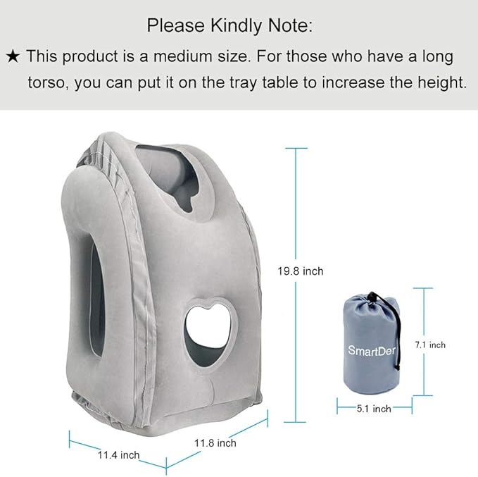 Inflatable Travel Pillow, Airplane Pillow with Patented Valve Design, Travel Accessories with Neck and Head Support, Travel Pillows for Long Haul Flights, Cars, Buses, Trains, Office Napping