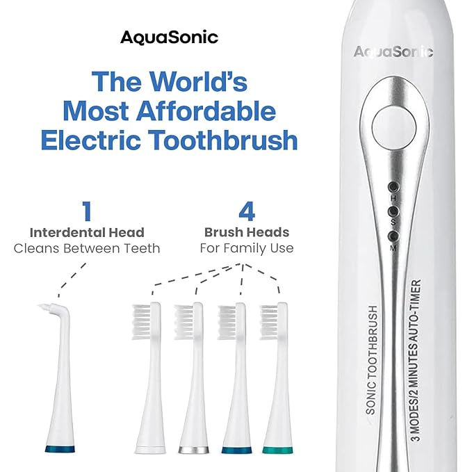 AquaSonic Home Dental Center Rechargeable Power Toothbrush & Smart Water Flosser - Complete Family Oral Care System - 10 Attachments and Tips Included - Various Modes & Timers (White)
