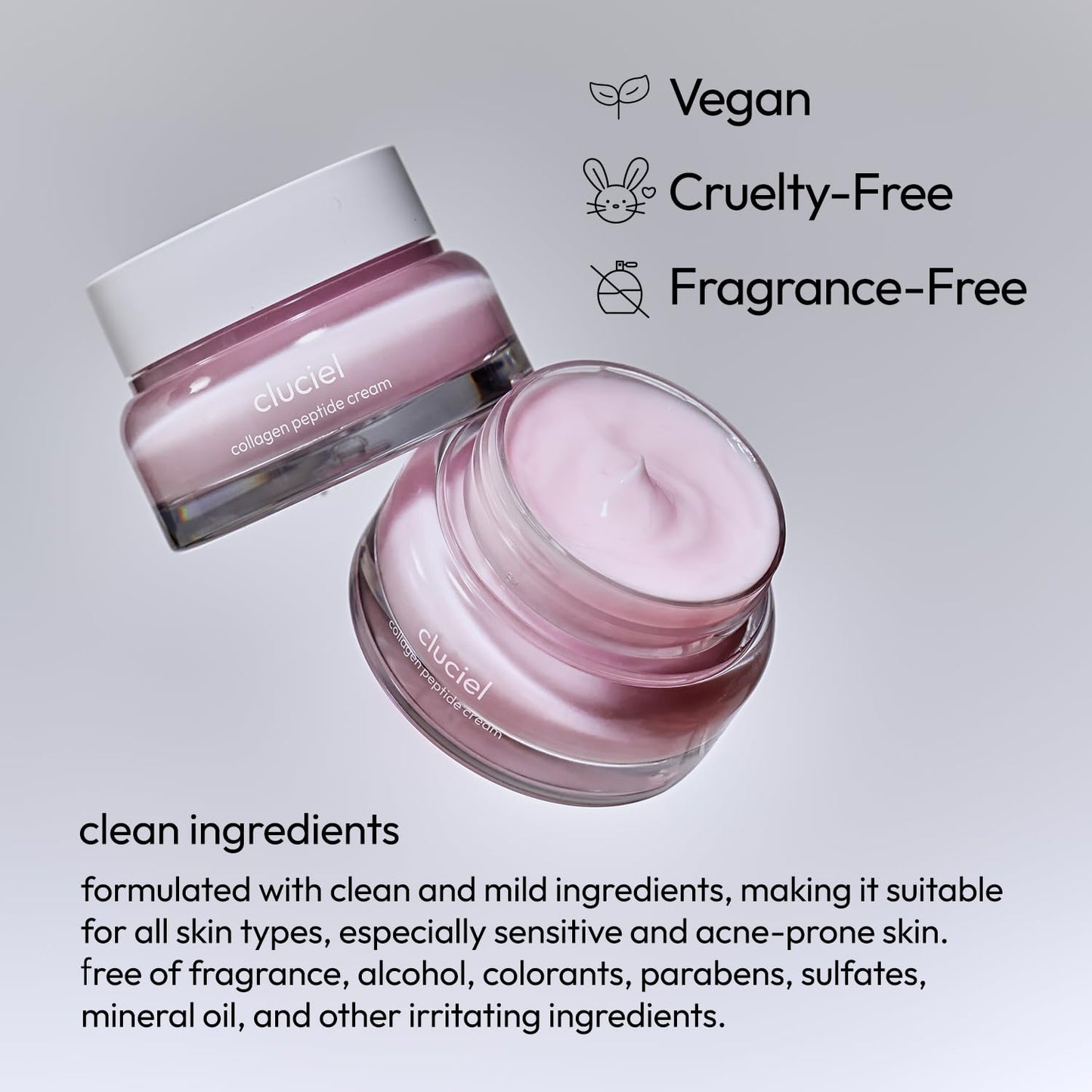 cluciel Collagen Peptide Cream I Moisturizer with Collagen, 7 Peptides, Niacinamide, Blemish Relief Care, Repairs Skin Barrier, Boosts Elasticity, 24h Glow & Plumped Skin (50ml / 1.69 fl.oz)