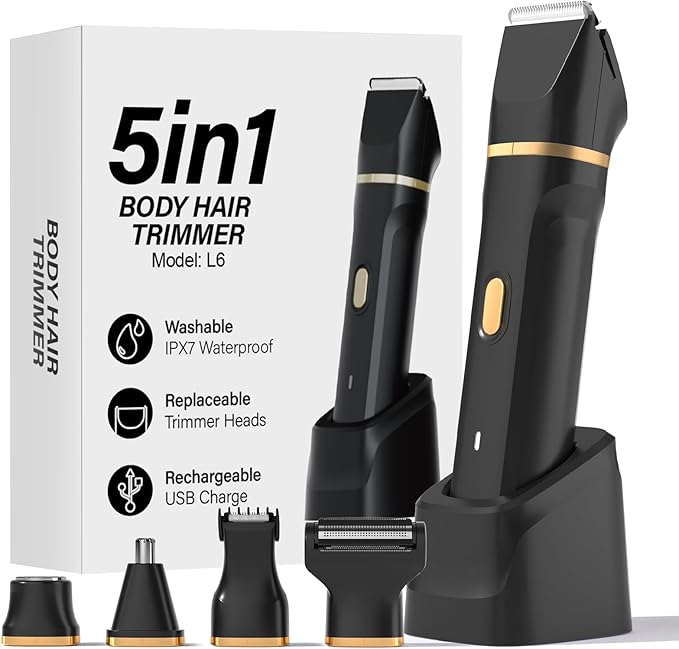 Bikini Trimmer for Women - 5 in 1 Painless Electric Razors for Ladies Pubic Facial Nose Body Leg Hair Removal, Waterproof Electric Shaver for Women Private Area Sensitive Skin,Personal Hair Trimmer