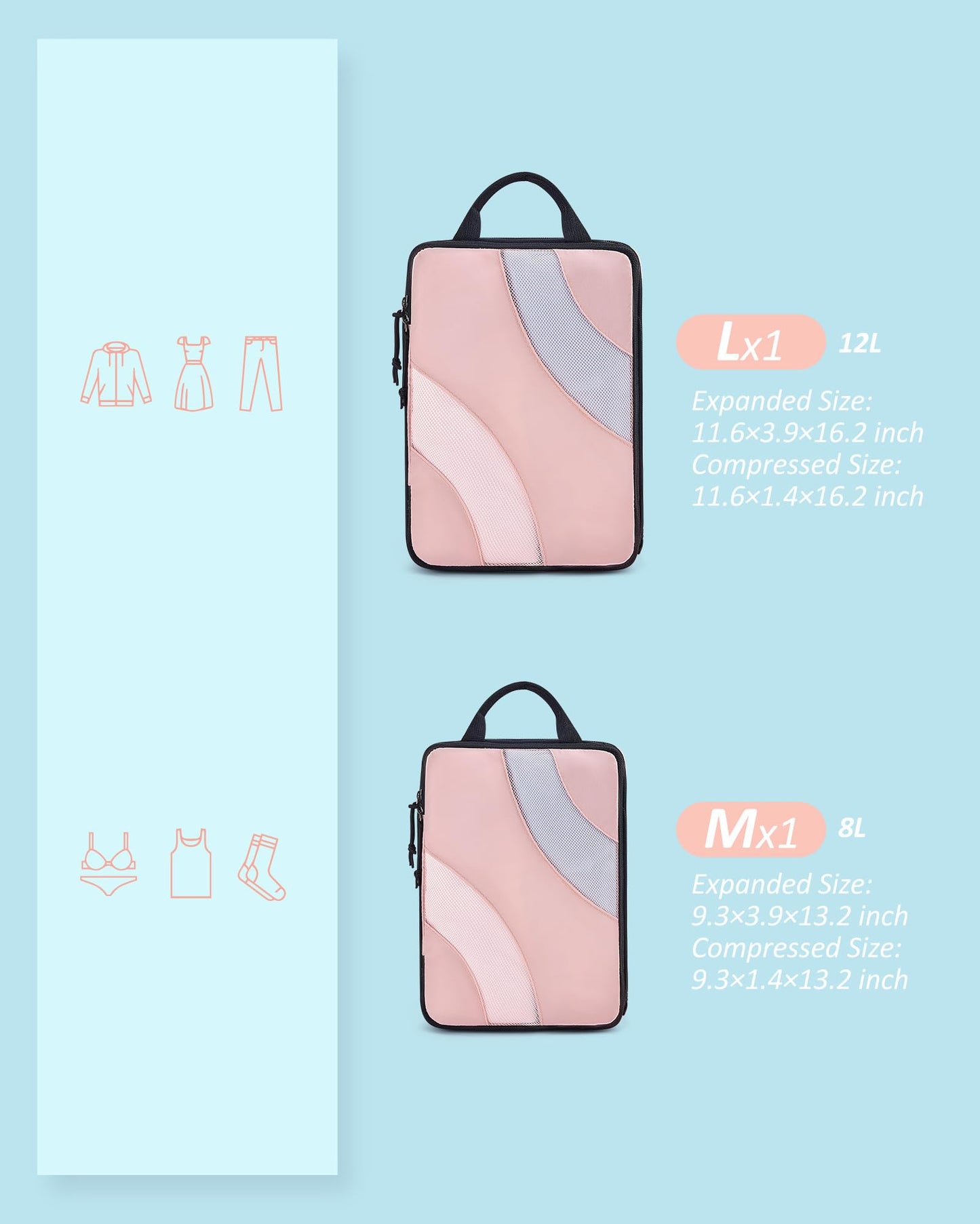 BAGSMART Compression Packing Cubes, 2 Set Travel Packing Cubes for Carry on Suitcases, Compression Suitcase Organizers Bag Set & Travel Cubes for Luggage, Lightweight Packing Organizers White Opals