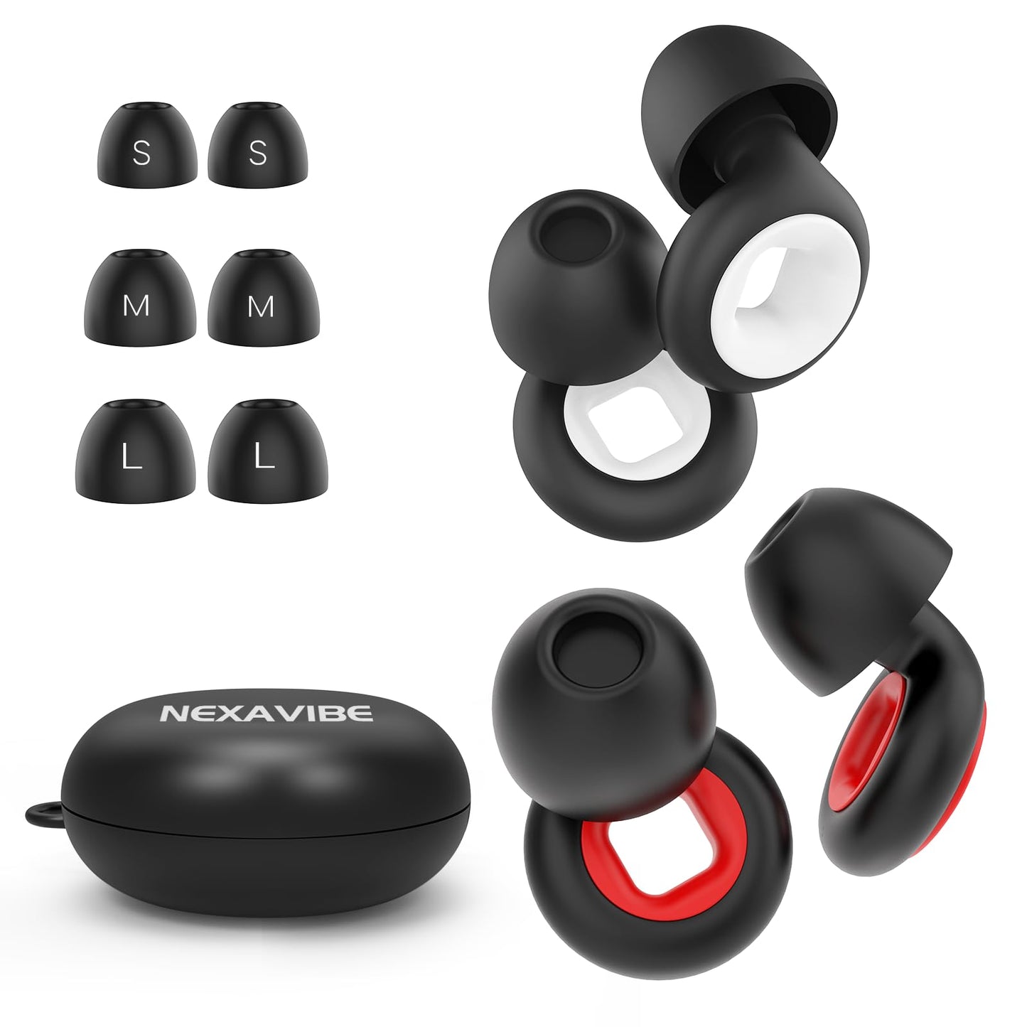 2 Pairs Nexavibe Noise Reduction Earplugs 33db for Sleeping,Concerts,Motorcycle,Focus Work & Travel - Reusable Silicone Ear Plugs for Adults with Portable Case – Includes 3 Sizes for All Ears