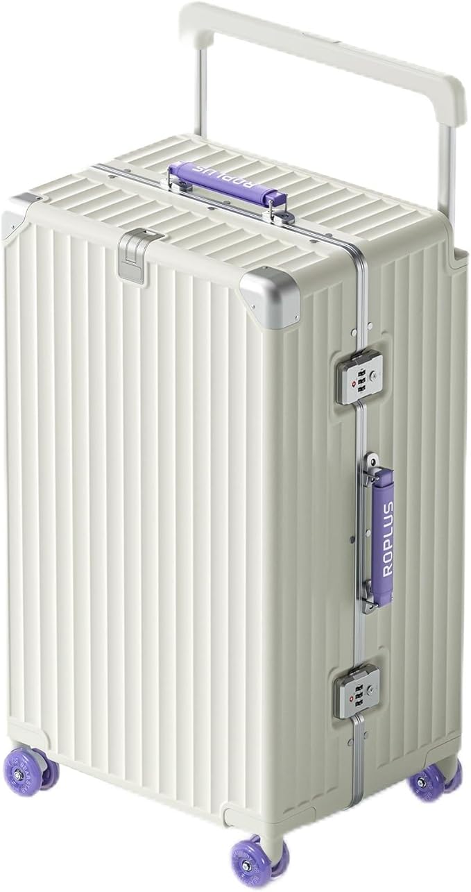 Aluminium Frame Checked-Luggage with Smooth Jelly Wheels, Hardside Zipperless Rolling Suitcase with TSA Lock (WhitePurple, 28-Inch)