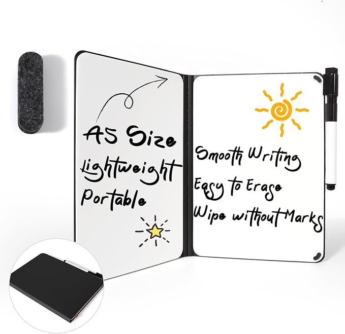 AGM Portable White Board Dry Erase, Double Sided Folding Whiteboards with Pen, Mini Portable Dry Erase Board for Study, Meeting, Doodling, Planning, Black