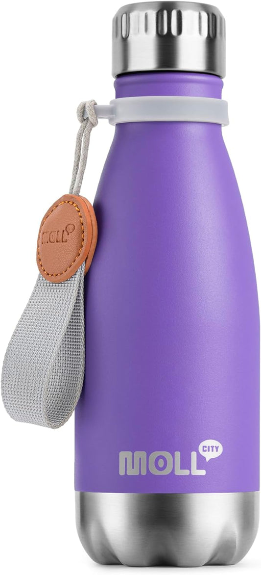 Kids Water Bottle for School-9 oz Stainless Steel Double Wall Vacuum Insulated Sports Water Bottle Reusable Metal Leak Proof Cola Shape Flask for Girls (Purple)