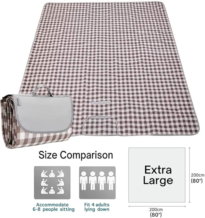 K Y KANGYUN Outdoor Picnic Blanket 80" x 80", Extra Large Beach Blanket, Foldable Lightweight Waterproof Sand Mat, Picnic Blanket for Beach Camping Hiking Park Patio (Brown, 80x80 inch)