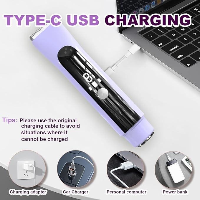 2 in 1 Women Electric Shaver,Dual Head Bikini Trimmer for Women IPX7 Waterproof Wet & Dry Use with Ceramic Blade Trimmer Remover Rechargeable HD Display for Bikini Leg Arm Body Face（Purple）