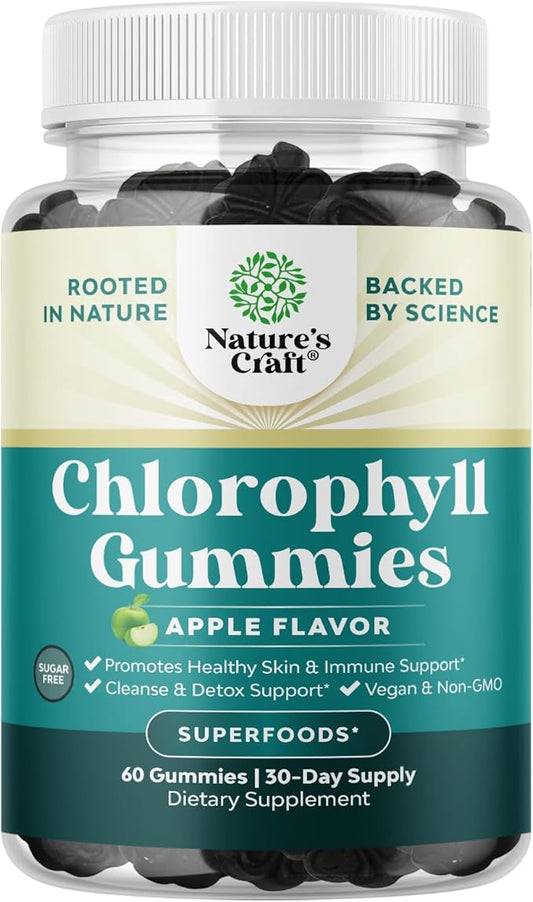 Chlorophyll Gummies for Cleanse & Detox Support - Potent Internal Deodorizer Chloropyll Supplements for Body Odor Healthy Skin Immunity & Digestive Support - Vegan Non-GMO & Gluten Free - 30 Days