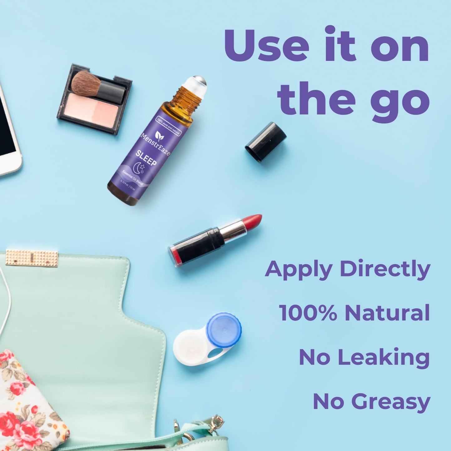 Natural Sleep Essential Oil Roll On, 100% Natural Deep Relaxation Blend with Lavender, Chamomile, Sweet Orange Aromatherapy Oils, 10ml