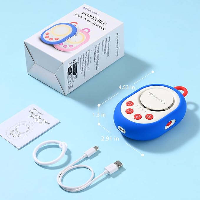 2025 Mom's Choice Awards | White Noise Sound Machine Baby with Night Light, 20 Soothing Sounds, 22 Hours Battery Life, Travel, Registry Gift, Shower, Clips on Baby Stroller (Blue)