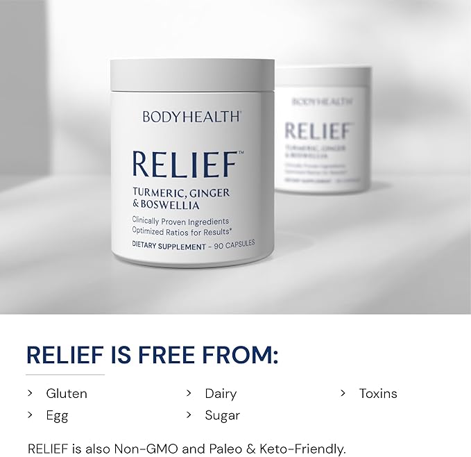 BodyHealth Inflam Relief, Joint Supplement, Relief for Back, Knees, Hands, with Turmeric, Boswellia, Ginger, All Natural, Non-GMO, Gluten Free (90 Capsules)