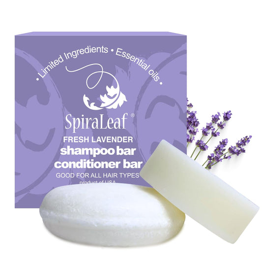SPIRALEAF Solid Shampoo Bar & Conditioner Bar Set, FRESH LAVENDER Essential Oil Blend, Limited Ingredients, Concentrated Formula, Fragrance-Free, Dye-Free, Premium Hair Care and Shave Bars