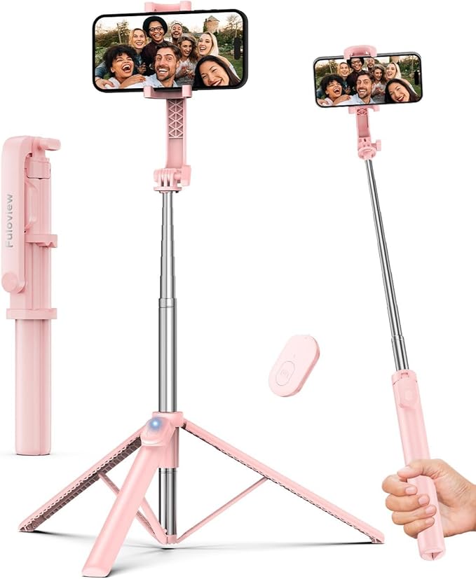 67‘’ Selfie Stick Tripod, Phone Tripod with Wireless Remote Control, Portable Selfie Stick for Photograph, Live Streaming, Video Recording, Compatible with All Cell Phones, Pink