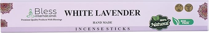 Bless-White-Lavender 100%-Natural-Handmade-Hand-Dipped-Incense Organic-Chemicals-Charcoal-Free Purification-Relaxation-Positivity-Yoga-Meditation Best-Woods-Scent (25 Sticks (1.4 OZ))