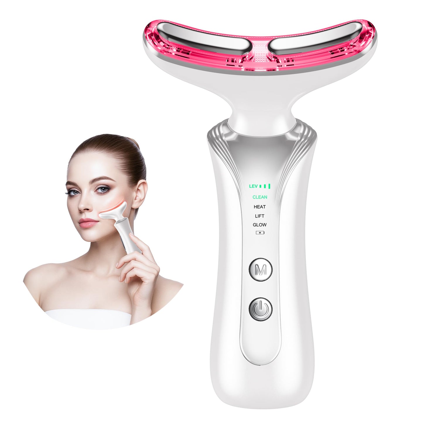 7 in 1 Multifunctional Facial Massager, Red Light Therapy for Face with 7 Modes, Face Lift Device, Portable Facial Massager for Wrinkles,Neck&Skin Care-White