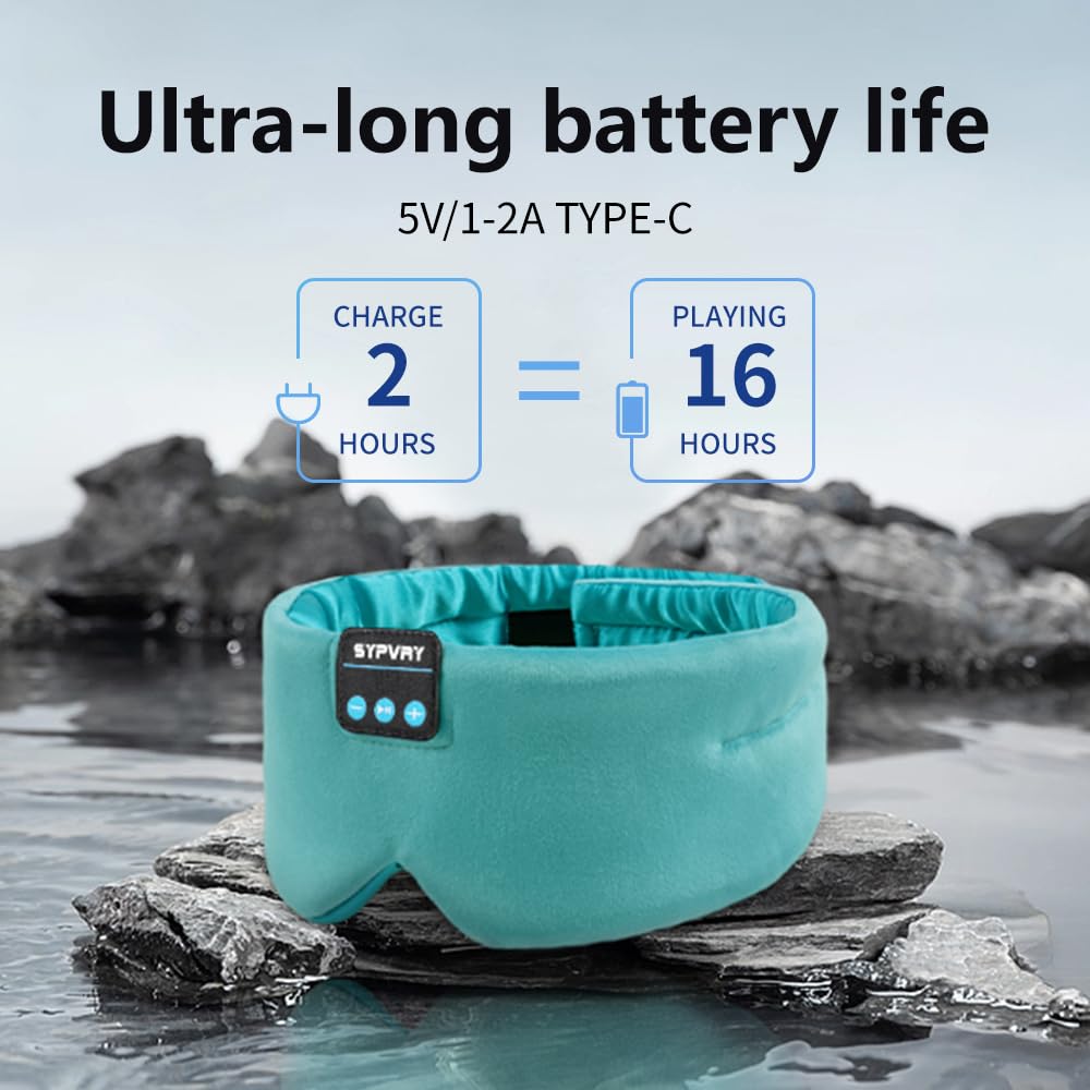 Sleep Mask Bluetooth 5.4 Headphones Soft Wireless Headband Eye Mask Blackout with Microphone (Emerald)