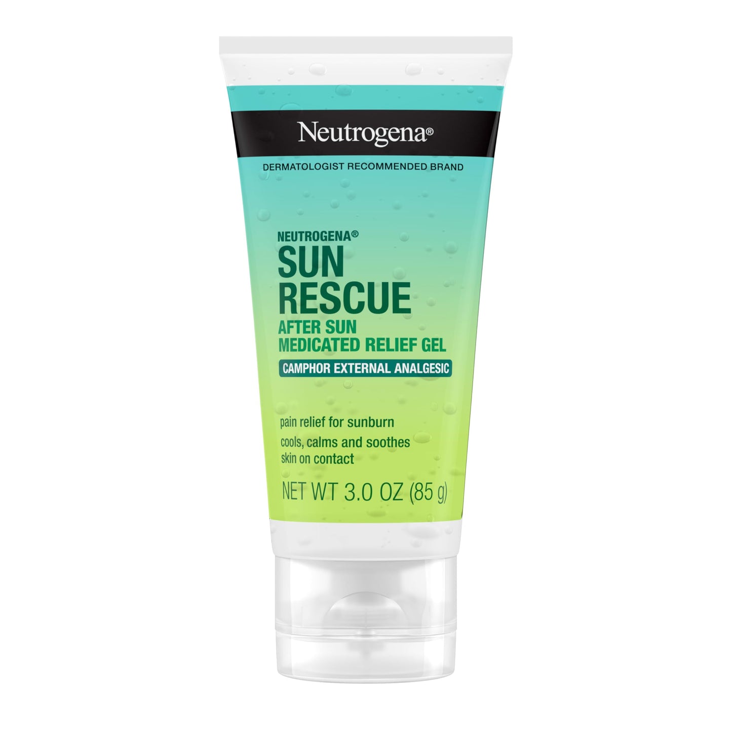 Neutrogena Sun Rescue After Sun Medicated Relief Gel with 0.45% Camphor External Analgesic For Cooling & Soothing, Painful Sunburn & Itch Relief, Fragrance-Free 3 Oz