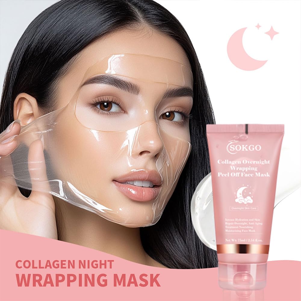 Sokgo Collagen Overnight Wrapping Mask, Intensive Hydration Anti Aging Overnight Skin Treatment, Boosts Elasticity and Firmness, Revitalizes Dull Skin Reduces Fine Lines and Wrinkles (1PCS)