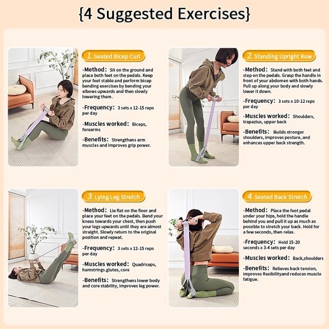 2025 New Yoga Pedal Resistance Fabric Band with Handles Anti-Broken Elastic Sit Up Pull Rope for Strength Training 120lb Full-Body Excercise Band Portable Unisex Resistance Exercise Bands