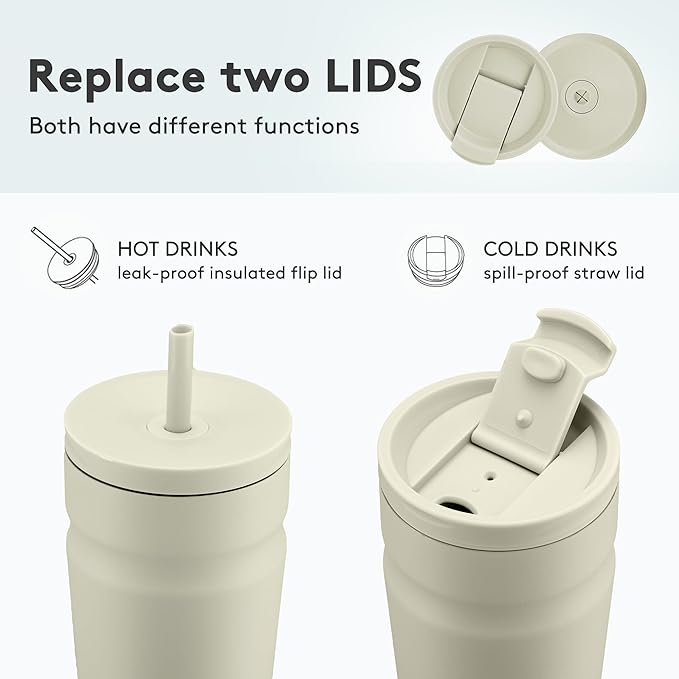 COKTIK 20oz Insulated Tumbler with Lid and Straw 2 Lids (Straw/Flip) Iced Coffee Cup Reusable Stainless Steel Travel Mug Water Bottle Cupholder Friendly for Women Men Her Him (Almond Birch)