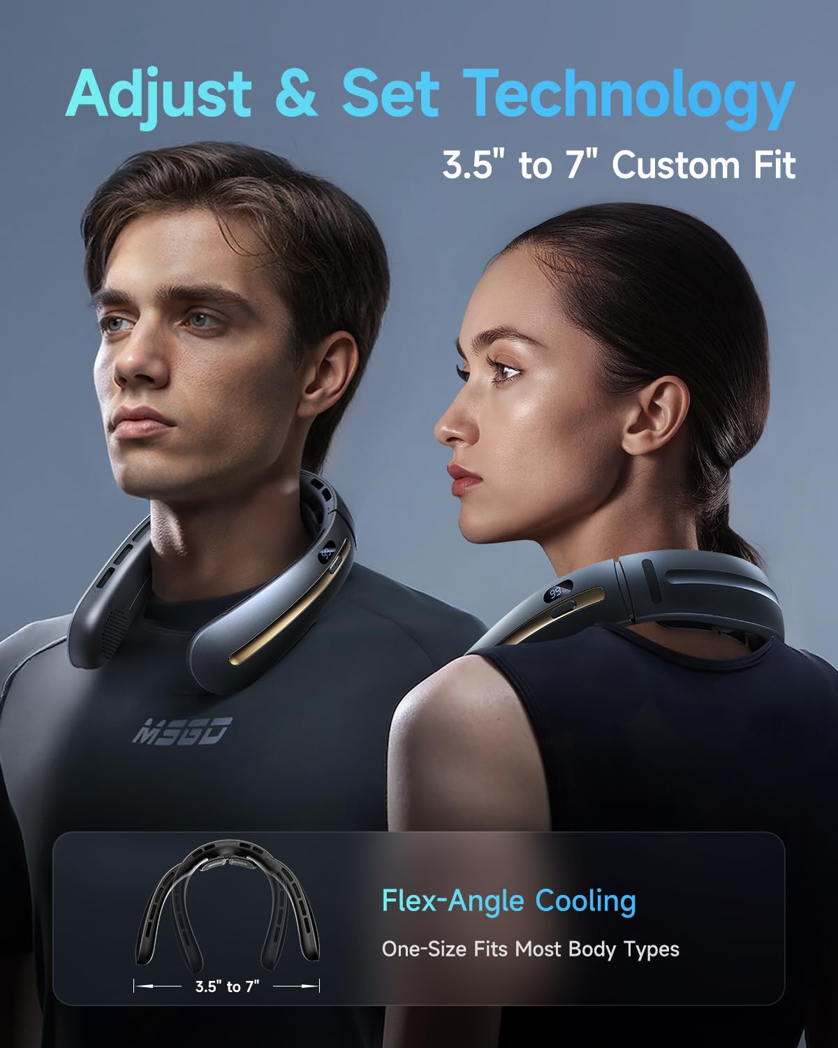 SWEETFULL Neck Fan, 3 Turbo Portable Fans with Neck Support, 4 Speed & LED Display, 5200mAh Rechargeable Personal Fan, Hand-Free Wearable Bladeless Cooler, Gift for Travel Birthday, Men, Women (Black)