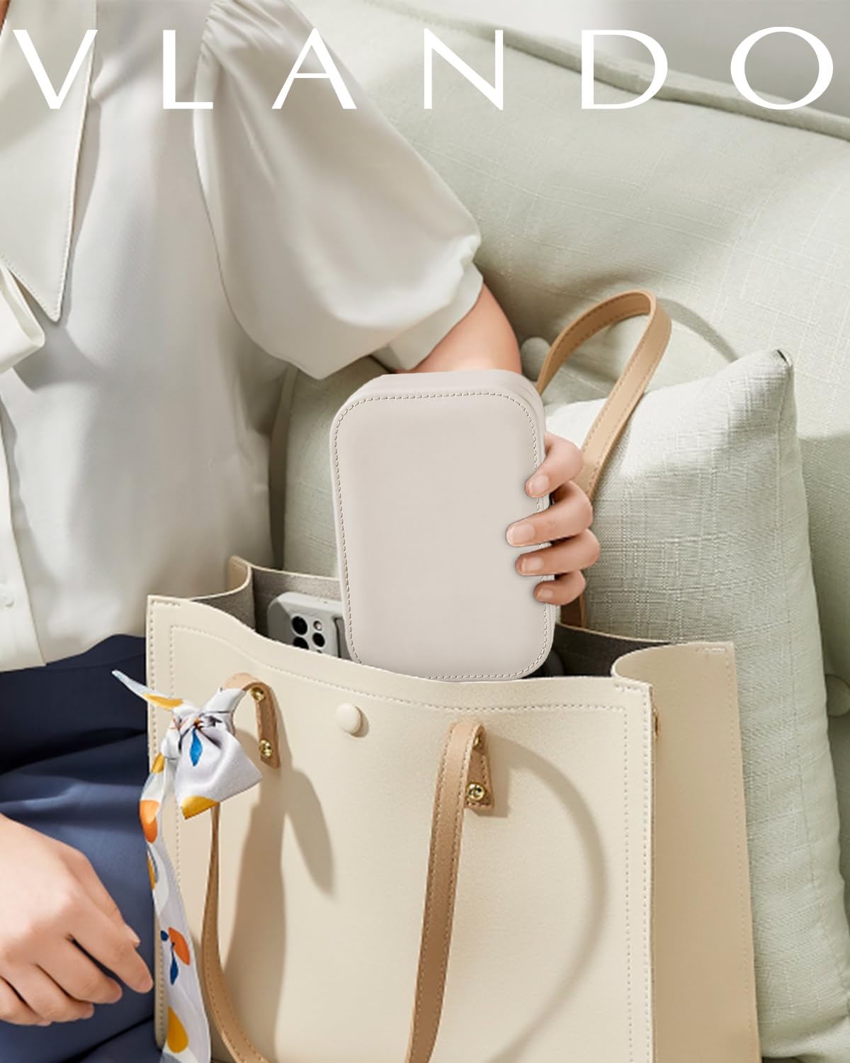 Vlando Travel Jewelry Case for Women Girls Mothers, PU Leather Small Mini Jewelry Box for Rings, Necklaces, Bracelets, Earring Holder Organizer Storage for Travel Accessories, Bridesmaid Gifts - Beige