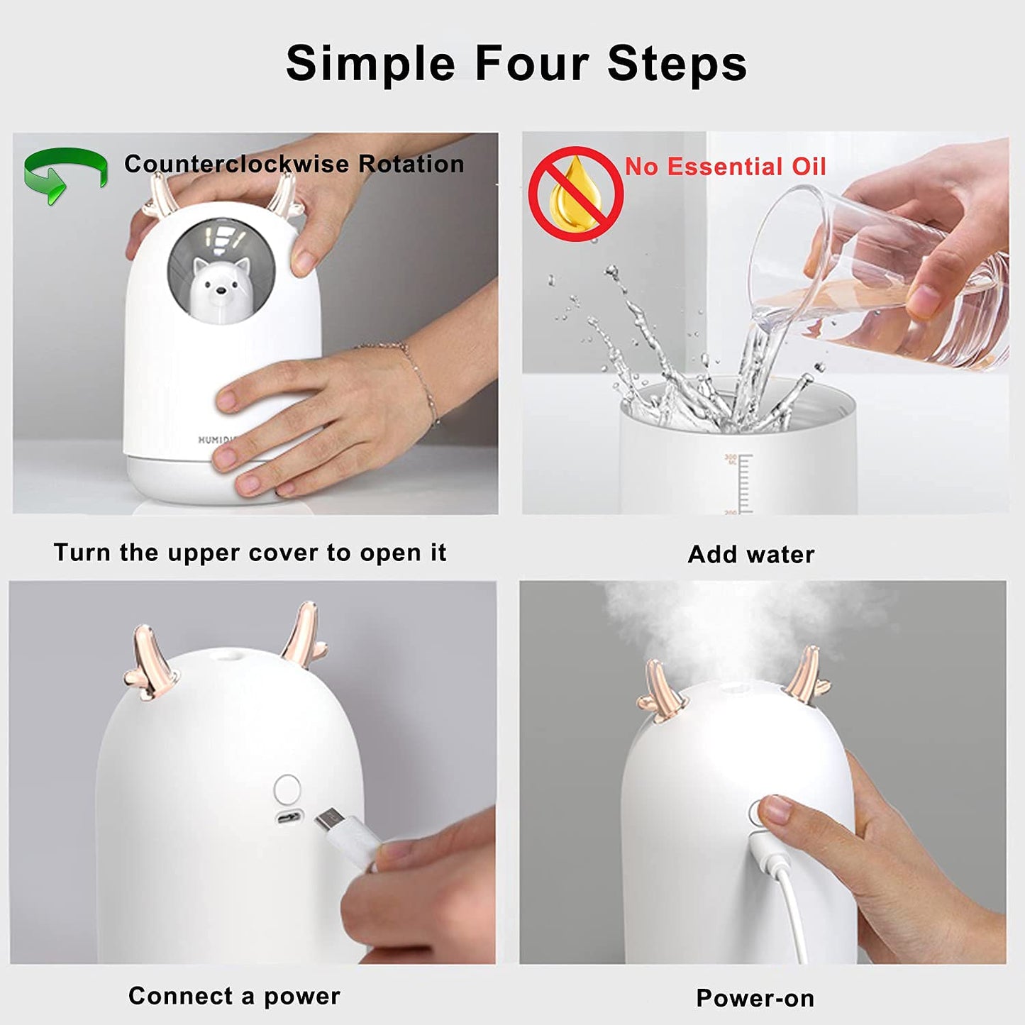 HOPEME Cool Mist USB Humidifier with Adjustable Mist Mode, 300ml Water Tank Lasts Up to 10 Hours, 7 Color LED Lights Changing, Waterless Auto Shut-off for Bedroom, Home, Office (White)…