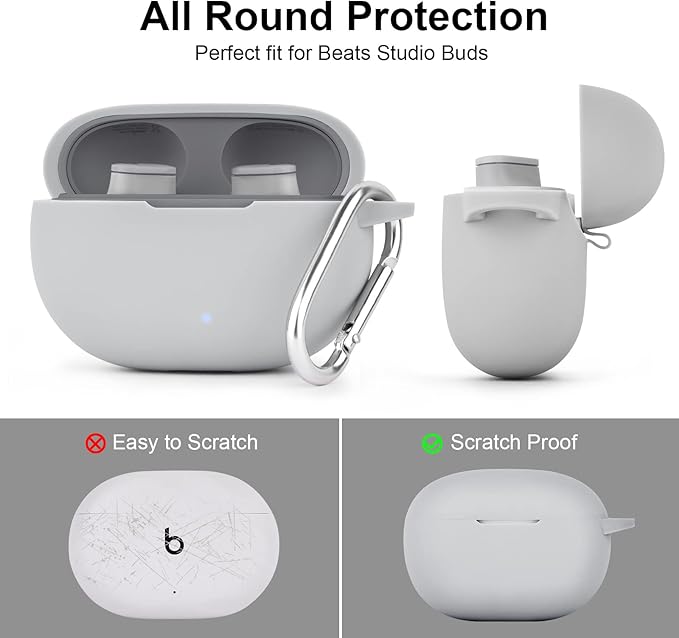 AIRSPO Silicone Case Compatible with Beats Studio Buds Case 2021 Soft Protective Cover for Beats Wireless Earbuds with Keychain (Moon Gray)