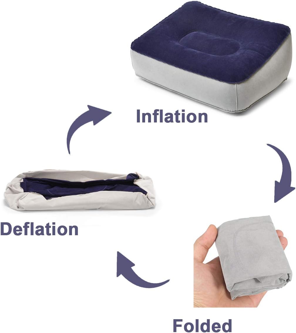 STYDDI Inflatable Foot Rest Pillow, 2 Pack Portable Inflatable Leg Rest Pillow, Travel Footrest Pillow for Airplane, Train, Car, Home, Office (Grey and Blue), Pack of 2