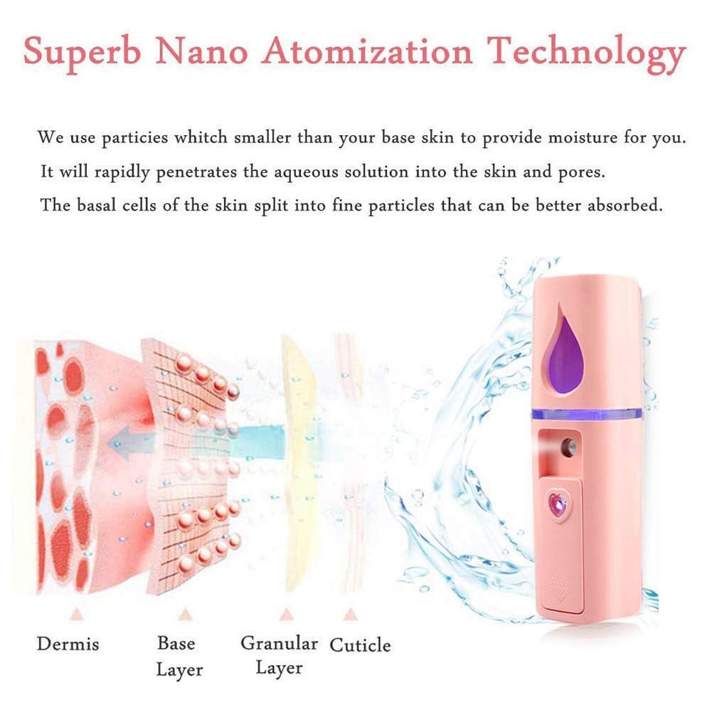 2 Pack Nano Facial Mister 20ml Mini Face Humidifier Portable Facial Sprayer USB Rechargeable Handy Skin Care Machine Moisturizing & Hydrating for Face, Makeup, Eyelash Extensions (White + White)