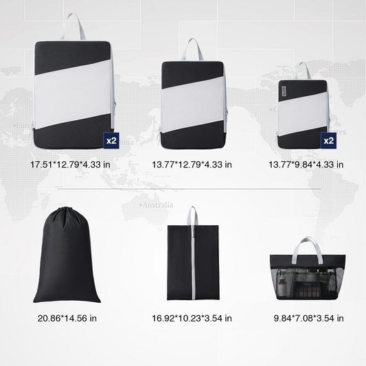 Packing Cubes for Travel, DIMJ Large Capacity Compression Packing Cubes Sturdy Compression Packing Cubes Travel, Packing Cubes for Suitcases with Mesh Toiletry Bag, 8 Pack, White and Black, YSYLZ001