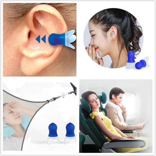 Pressure Reducing Ear Plugs Noise Reducing Earplugs Travel Accessory Silicone Hearing Protection Flight earplugs 2Pairs (Blue+Gray-Adult)
