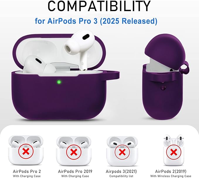 Case for Apple Airpods Pro 3 (2025) - VOTILE Airpods Pro 3 Cases Cover Women Silicone iPods Pro 3 Earbuds Wireless Accessorie Charging Cases Girl Bling Keychain for Airpod iPods Pro 3 - Dark Purple