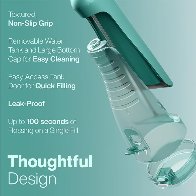 AquaSonic Aqua Flosser PRO - Rechargeable Cordless Water Flosser for Teeth, Gums & Tongue - Modern Design, 300ml Large Tank, 6 Jet Tips with Deluxe Tongue Nozzle, 3 Modes, Waterproof Mint Green