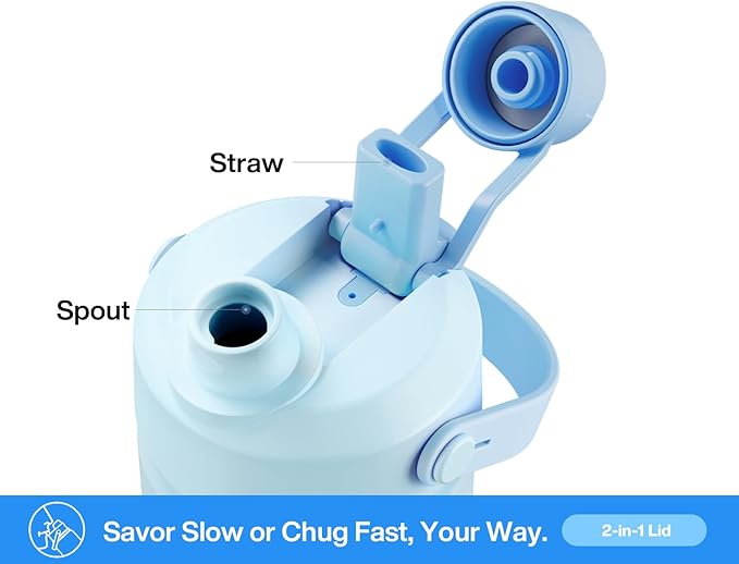 26 oz Insulated Water Bottle with 2-in-1 Straw and Spout Lid, Keep Cold 24H, Leak-Proof, Fits in Car Cup Holder, Stainless Steel Water Bottle for Sports, Travel, and School (Sea Breeze)