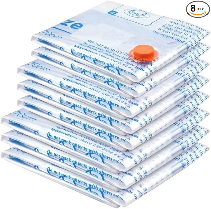 Vacuum Storage Bags 8 Combo (3 Jumbo/3Large/2 Medium), Space Saver Sealer Bags,Plastic Packaging Bags, Airtight Compression Bags for Clothes, Pillows, Comforters, Blankets, Bedding