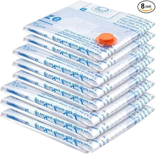 Vacuum Storage Bags 8 Combo (3 Jumbo/3Large/2 Medium), Space Saver Sealer Bags,Plastic Packaging Bags, Airtight Compression Bags for Clothes, Pillows, Comforters, Blankets, Bedding