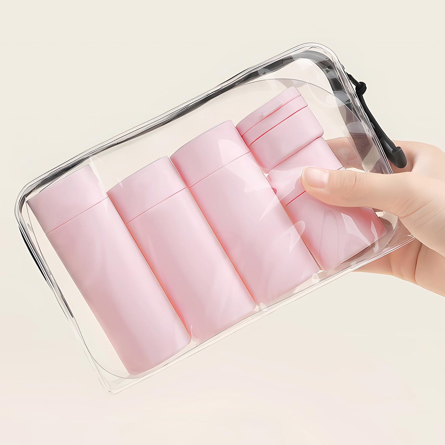 Travel Bottles for Toiletries, 5 Pack Travel Size Containers, TSA Approved Leak Proof - Refillable Silicone Toiletry Containers with Clear Bag for Shampoo, Conditioner & Lotion (Pink)